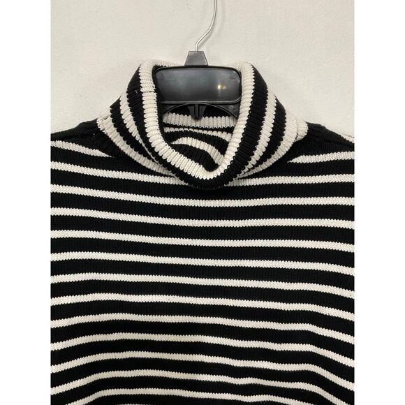 Olivaceous Black/White Crop Striped Long Sleeve Turtleneck Sweater Size Large - Picture 3 of 6